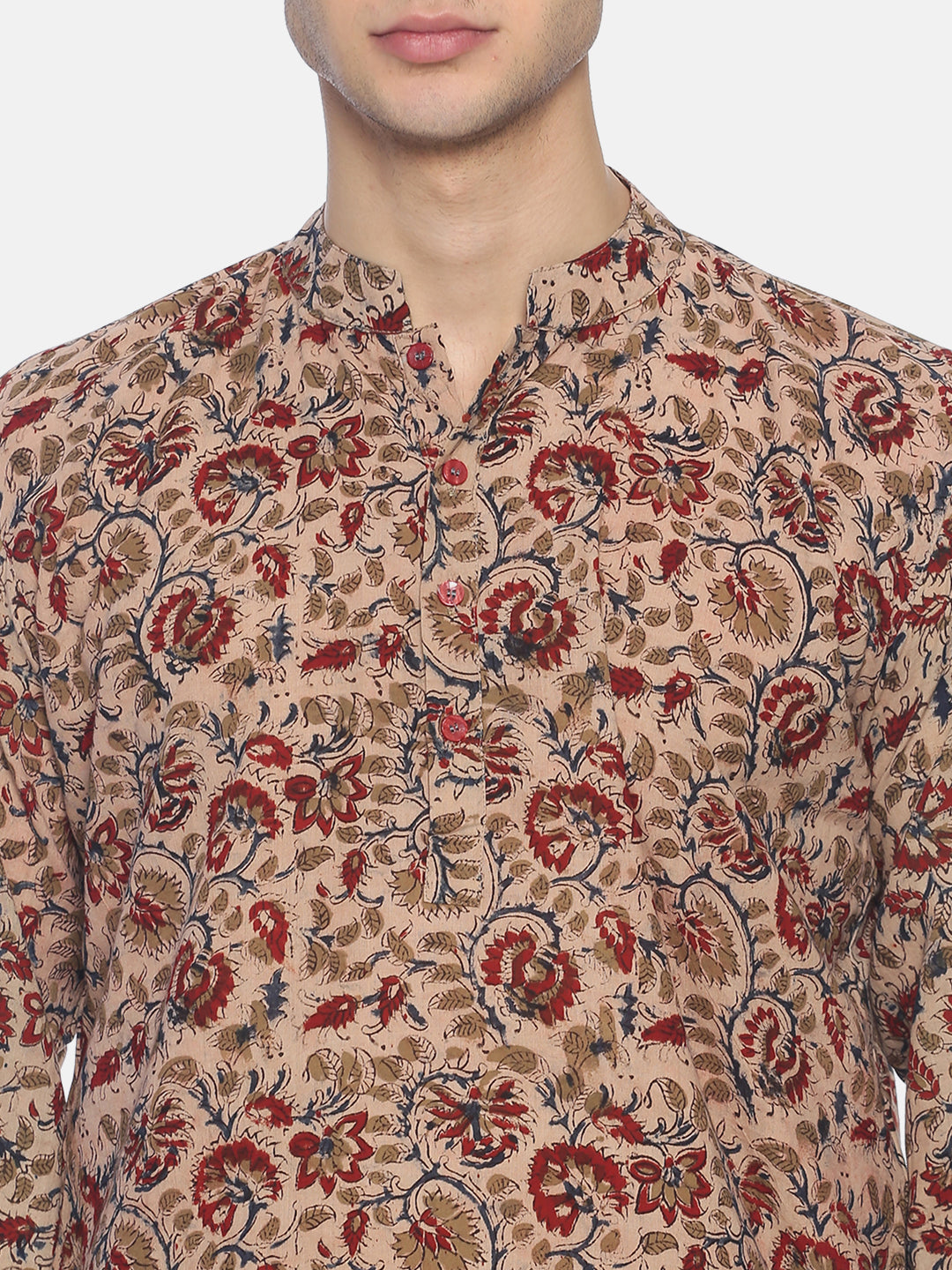 PAROKSH Men Beige & Red Printed Straight Kurta