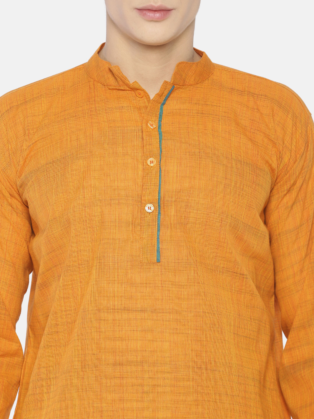 PAROKSH Men Orange placket cotton Straight Kurta