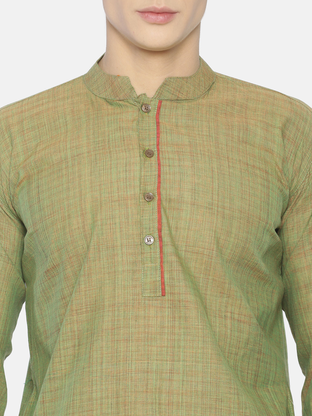 PAROKSH Men light green placket cotton Straight Kurta