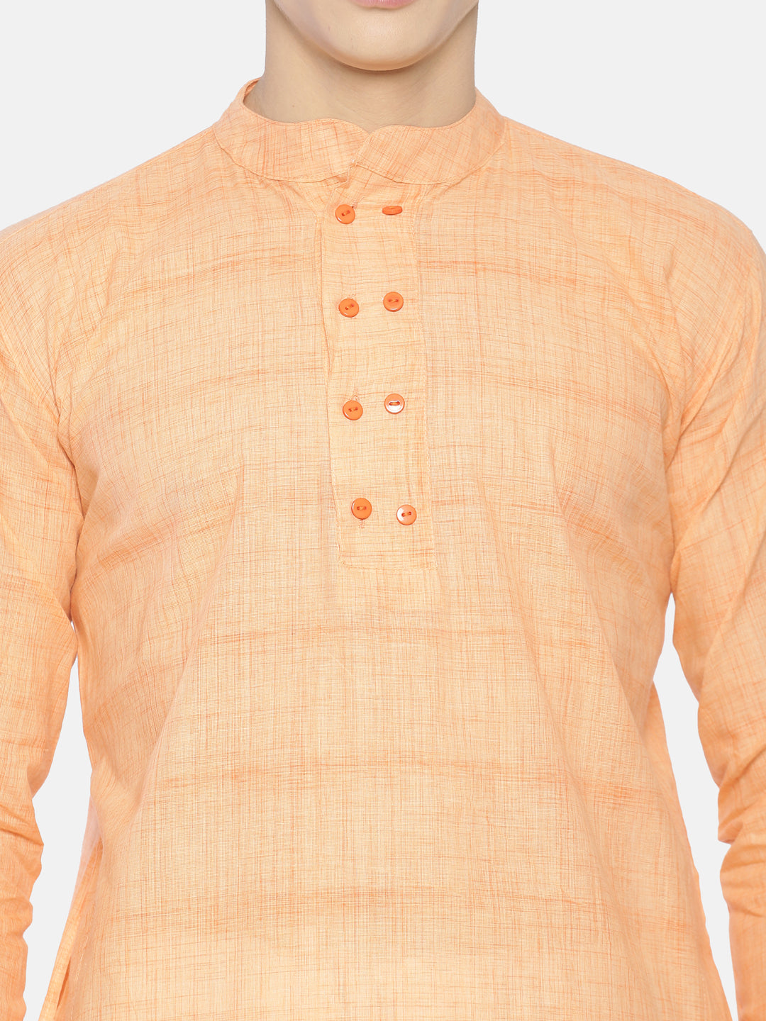 PAROKSH Men peach dual button cotton Straight Kurta