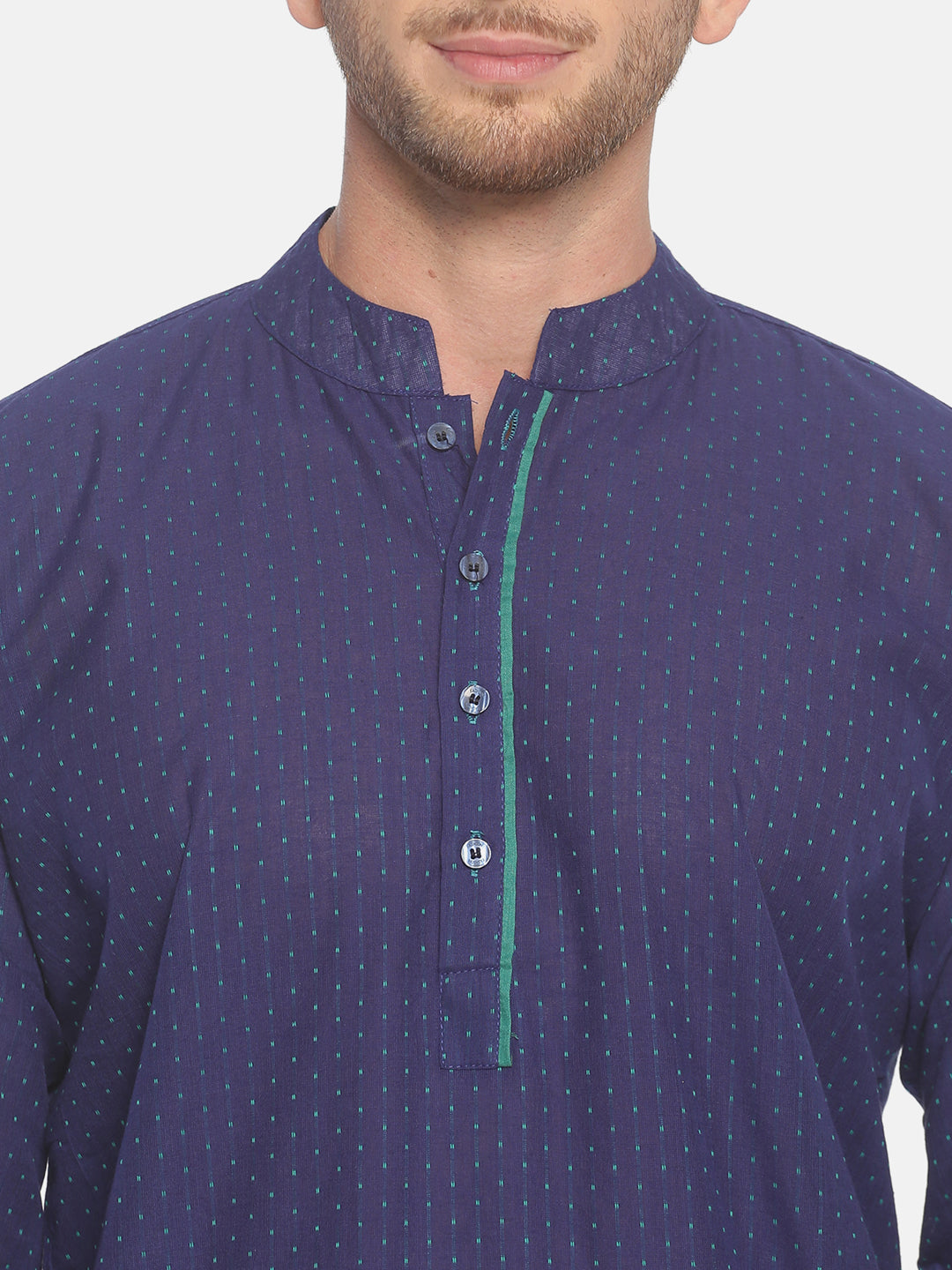 PAROKSH Men Polka Dots blue cotton Straight Kurta
