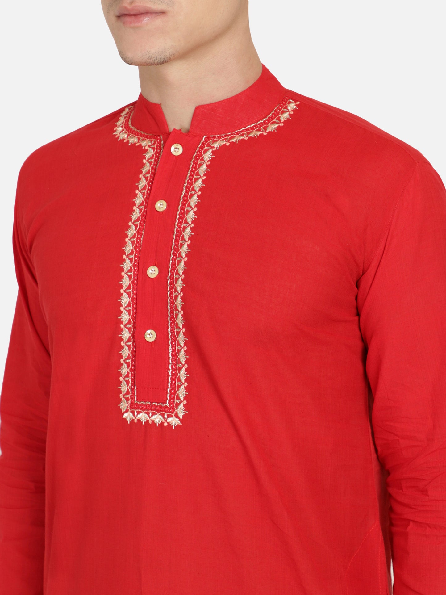 PAROKSH Men Red Embroidery Straight Kurta