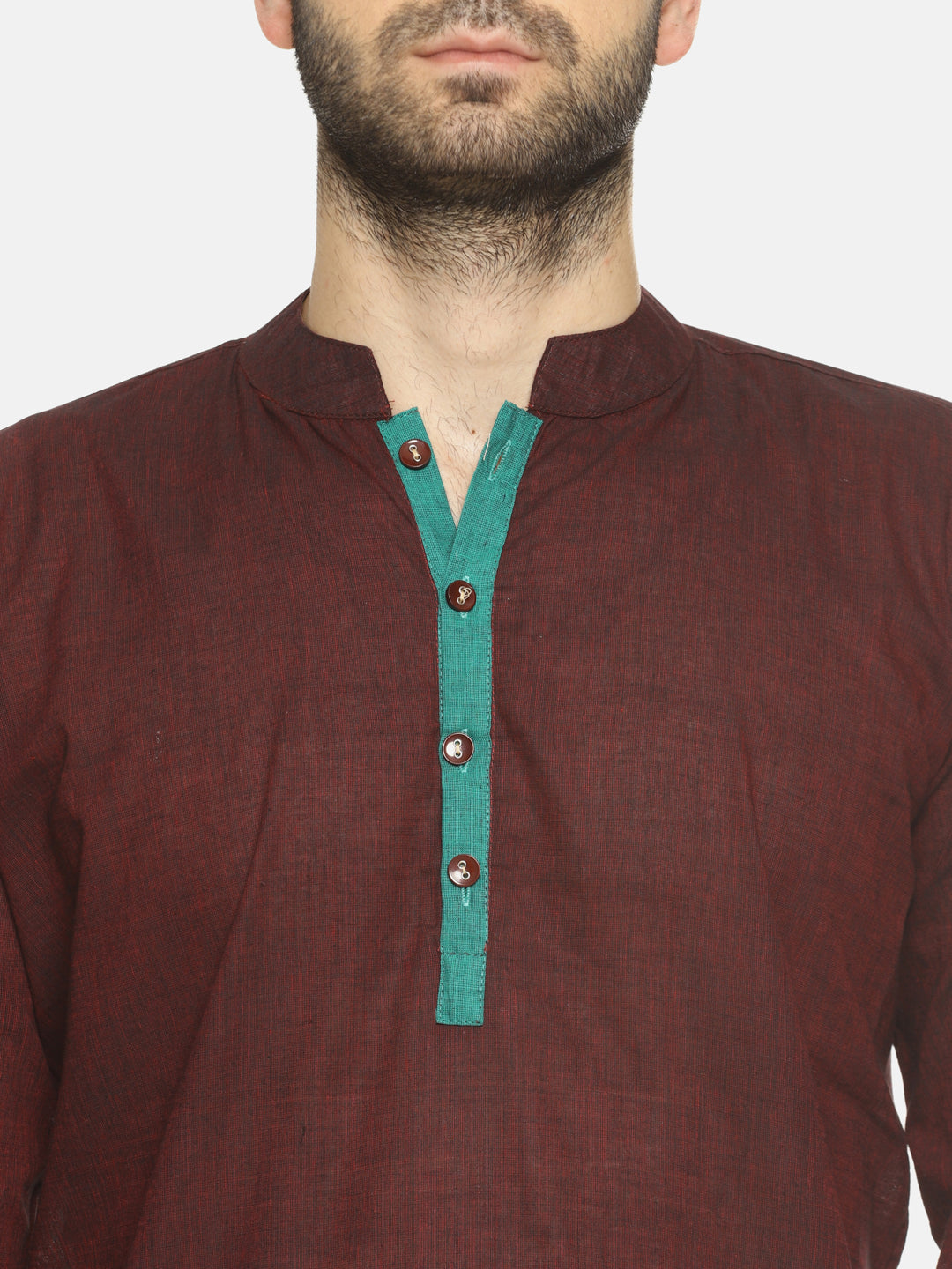 PAROKSH Men Maroon placket cotton Straight Kurta
