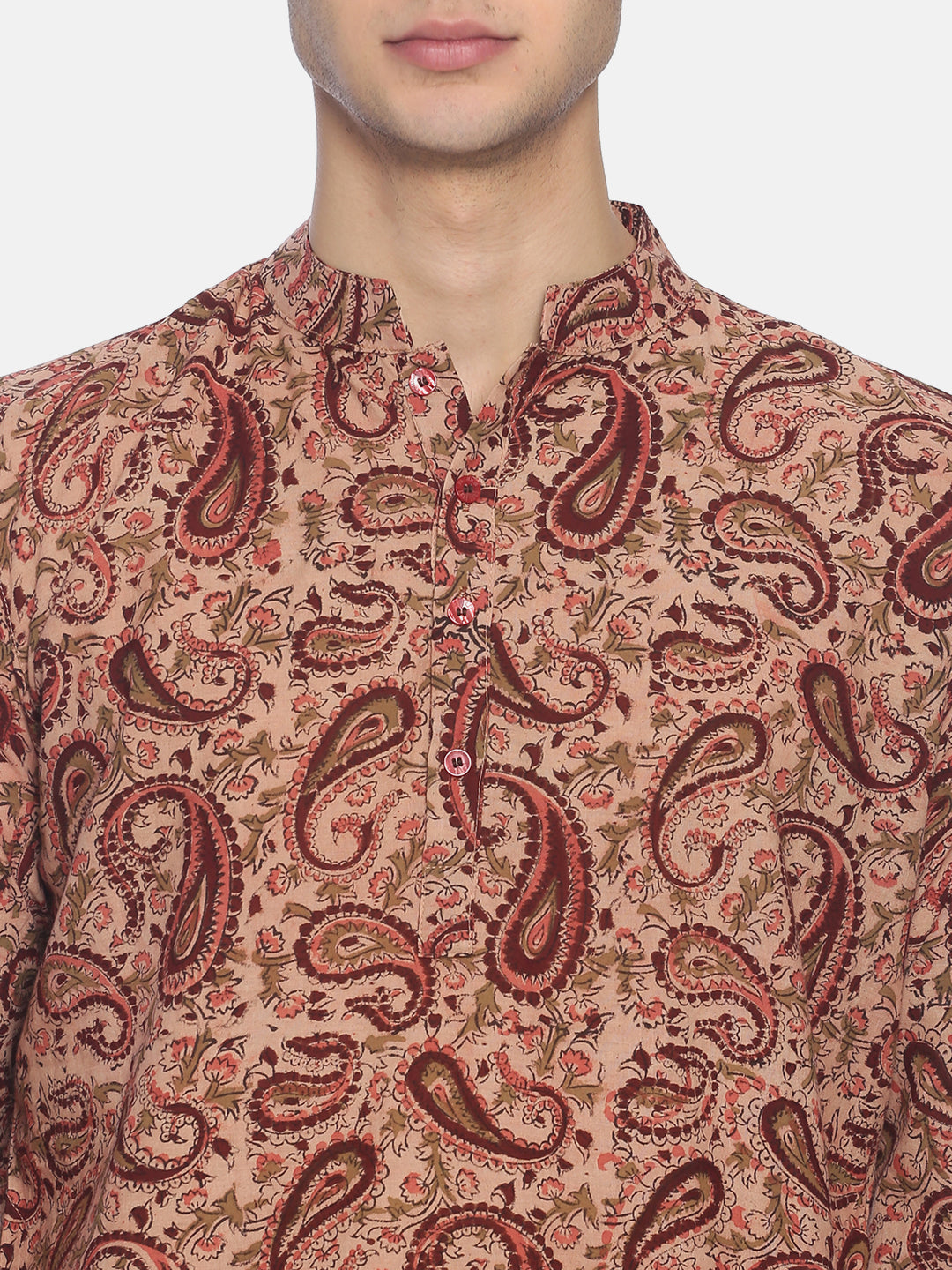 PAROKSH Men Beige & Pink Printed Straight Kurta