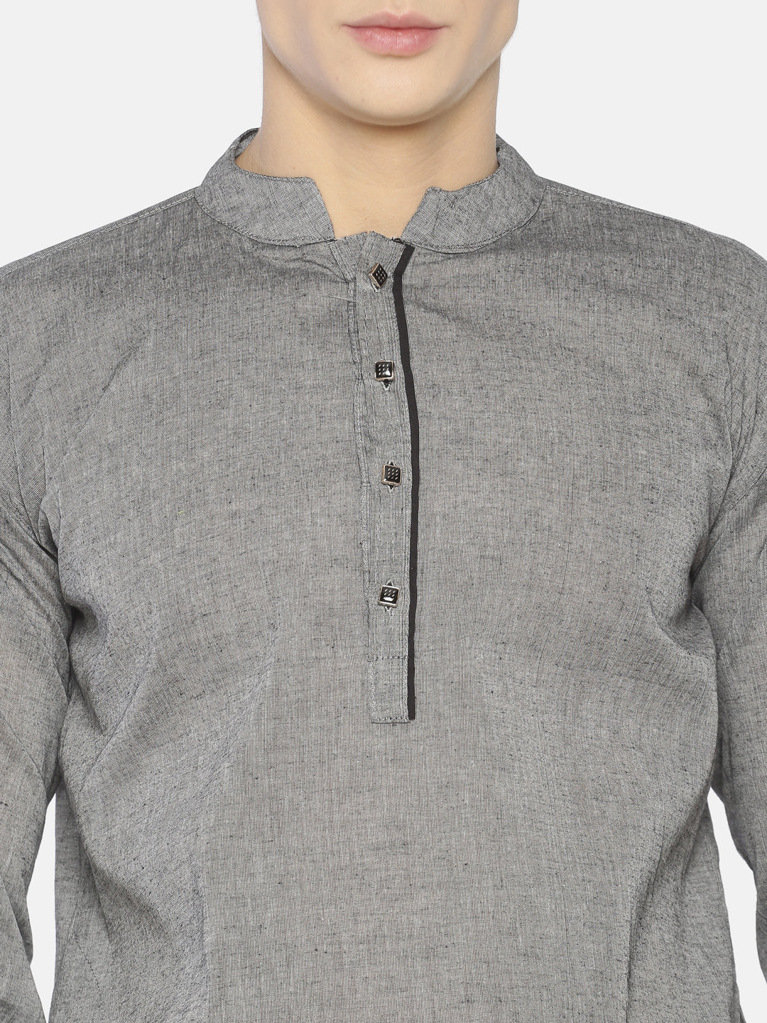 PAROKSH Men Grey placket cotton Straight Kurta
