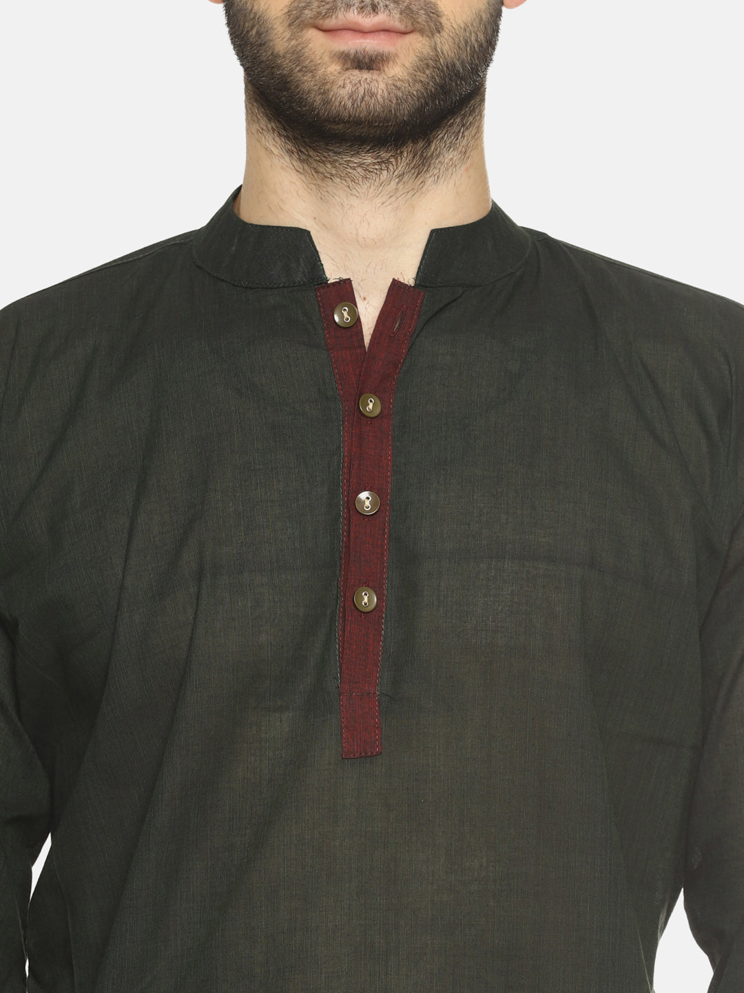 PAROKSH Men olive placket cotton Straight Kurta