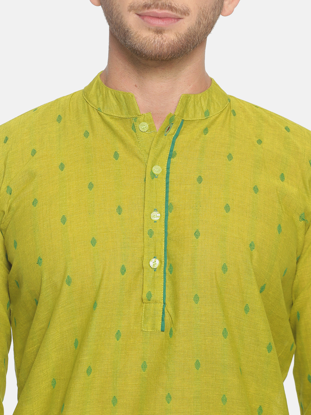 PAROKSH Men light green placket cotton Straight Kurta