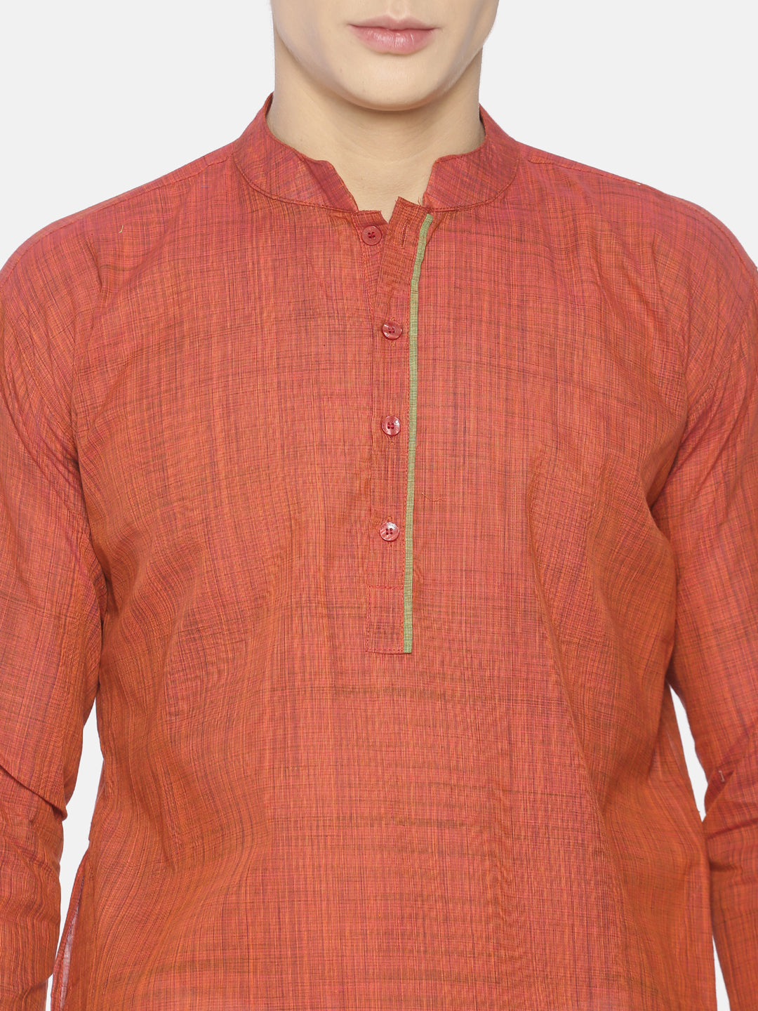 PAROKSH Men Red placket cotton Straight Kurta
