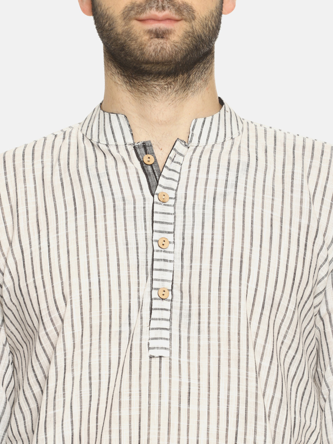 PAROKSH Men white striped cotton Straight Kurta