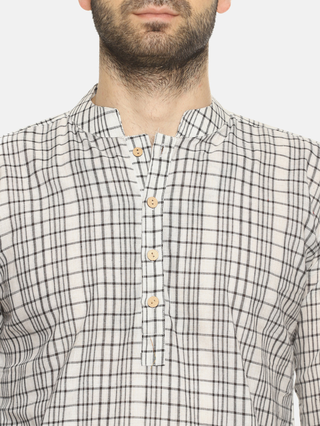 PAROKSH Men checkered white cotton Straight Kurta