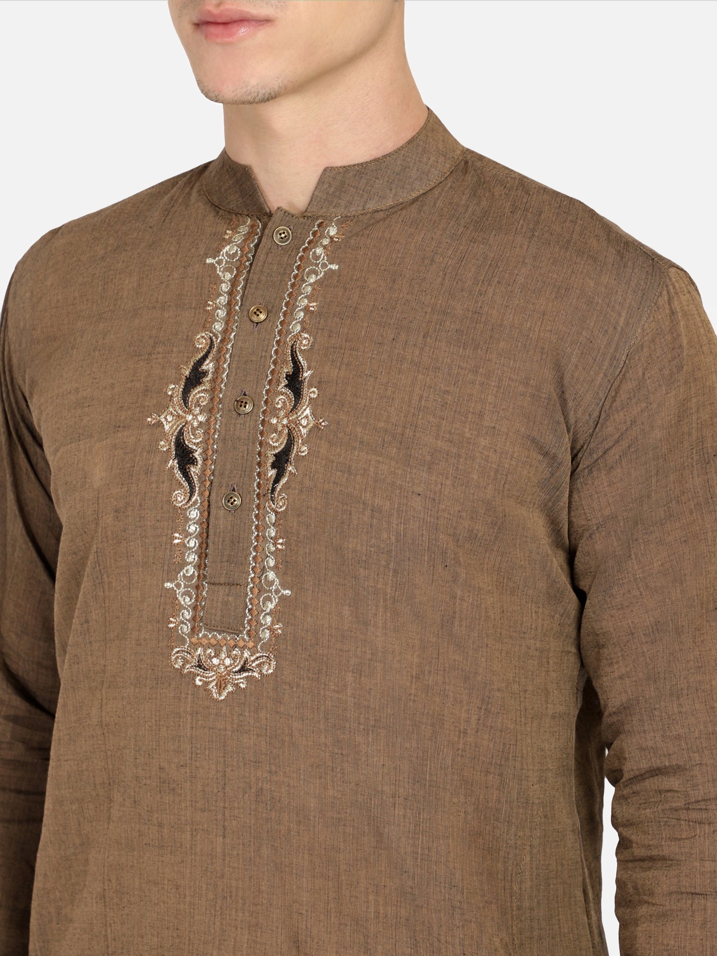 PAROKSH Men Brown Embroidery Straight Kurta