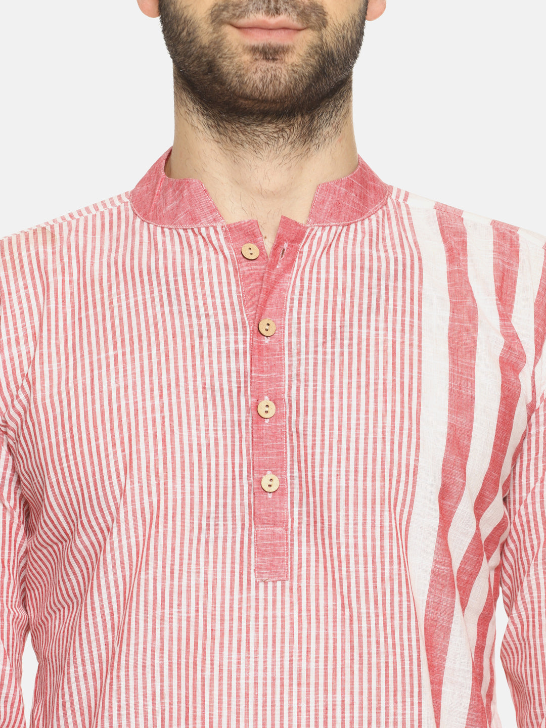 PAROKSH Men pink line detail cotton Straight Kurta