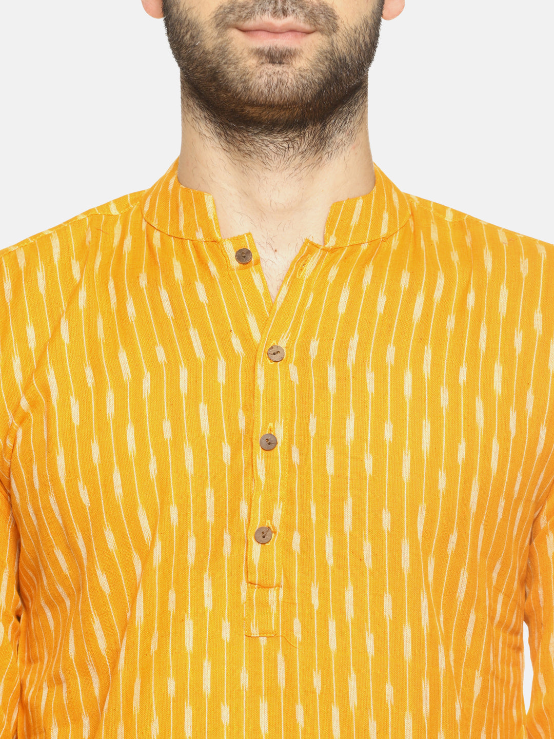 PAROKSH Men yellow woven Ikat handloom Straight Kurta