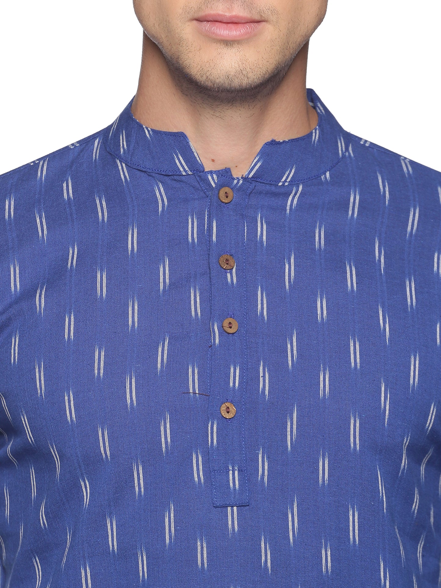 PAROKSH Men Blue & White Printed Khadi Handloom Pure Cotton Kurta