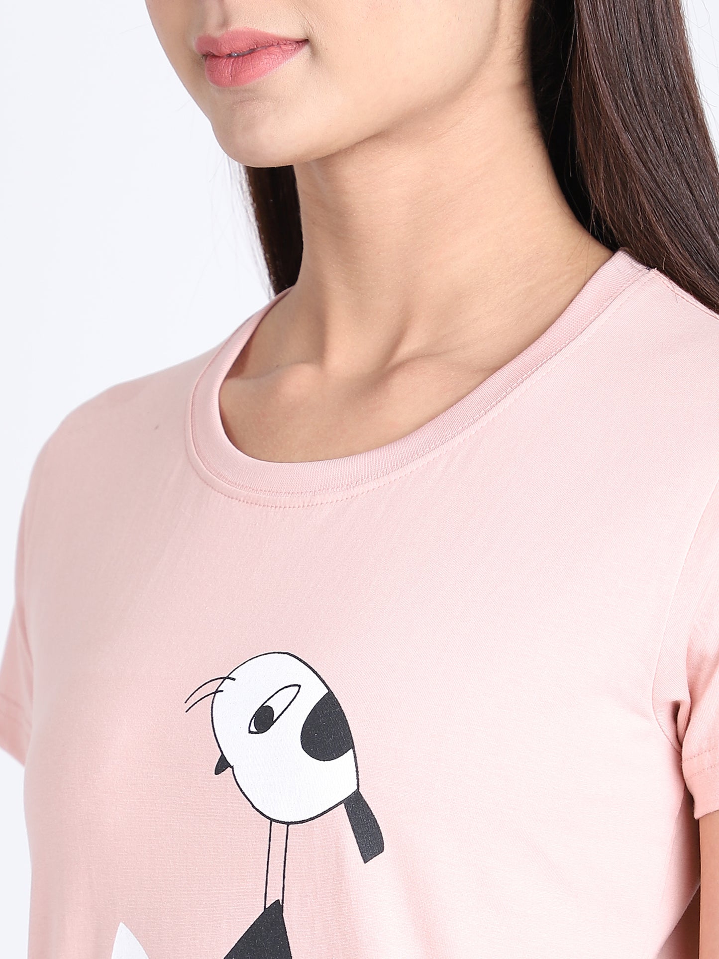 Women's Printed T-shirt (WHITE CAT)
