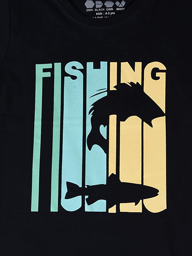 Kids Printed round neck black t-shirt