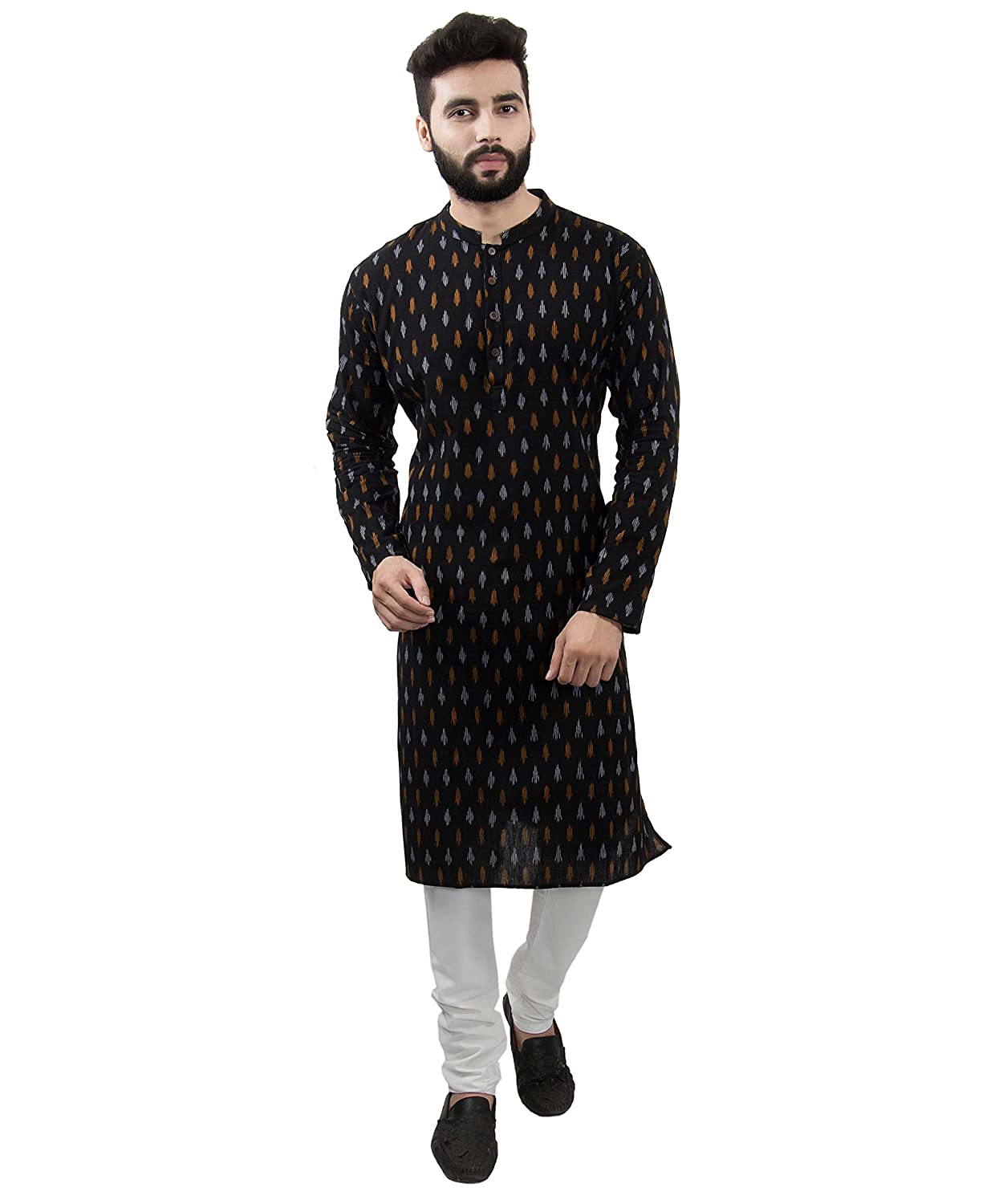 PAROKSH Men Black Printed Straight Kurta