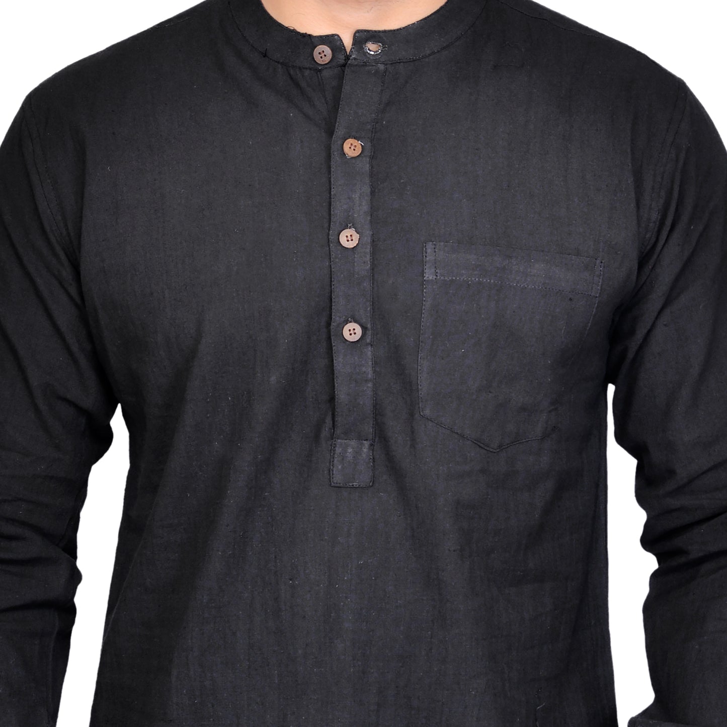 PAROKSH Men Solid black handloom khadi short straight kurta