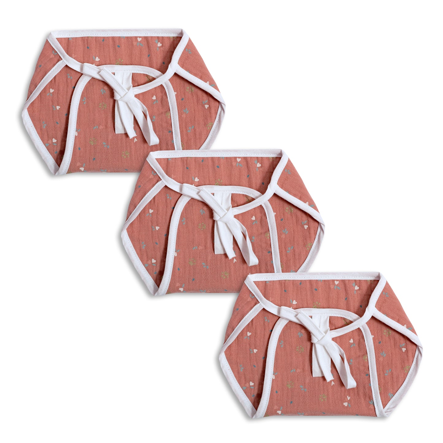 Infants Pack of 3 pink organic cotton muslin cushioned langot cloth diapers
