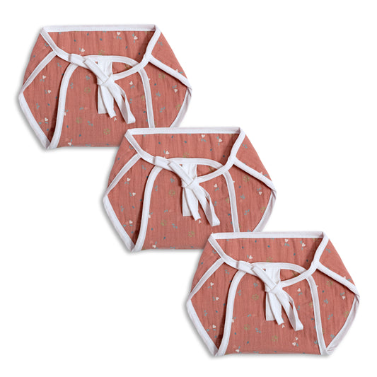 Infants Pack of 3 pink organic cotton muslin cushioned langot cloth diapers