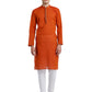 PAROKSH Men Orange & Beige Woven Design Cotton Thread Work Handloom Kurta