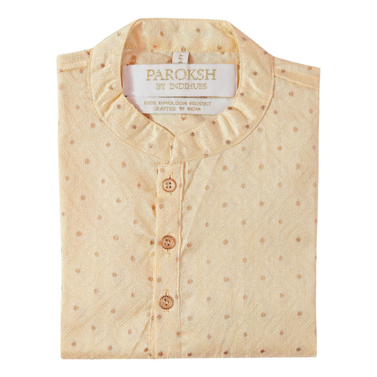 PAROKSH Boys Cream  Handloom Cotton Printed Straight Kurta