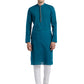 PAROKSH Men Sea Green & Beige Woven Design Cotton Thread Work Handloom Kurta