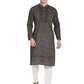 PAROKSH Men's Brown mangalgiri Handloom Cotton Straight Embroidered Long Ethnic Kurta