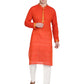PAROKSH  Men's Orange Self Design Pure Cotton Straight Kurta