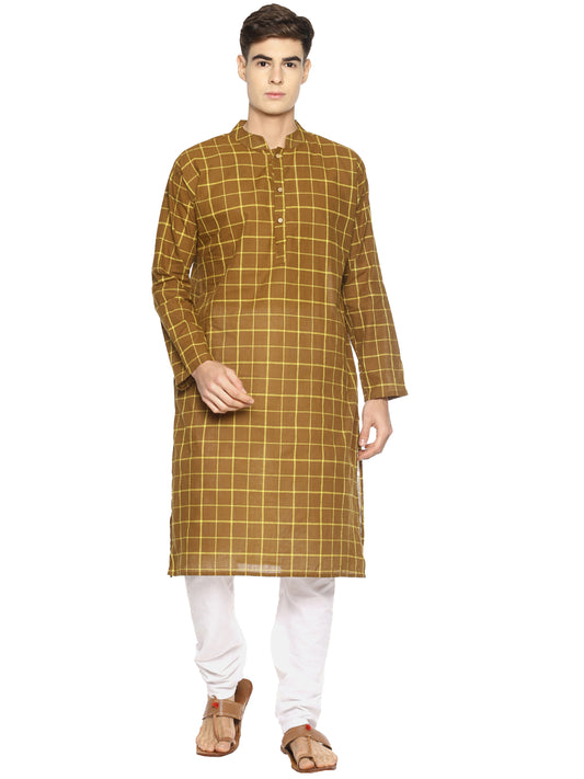 PAROKSH Men Brown Checked Handloom Kurta