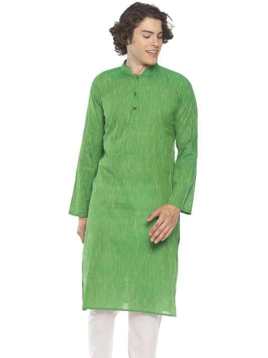 PAROKSH Mens Green Long Pure Handloom Ethnic Cotton Kurta