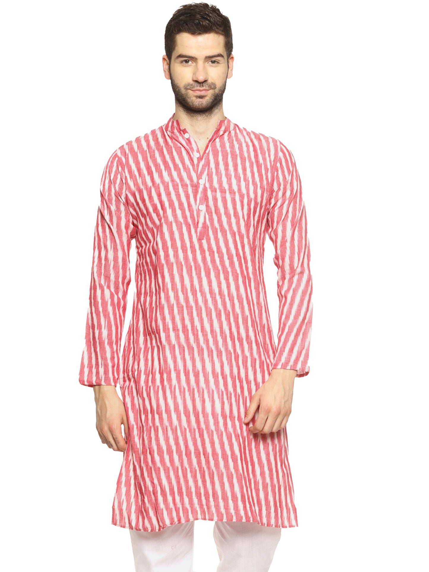 PAROKSH Men Red Ikat Handloom Tie-Dye  Kurta