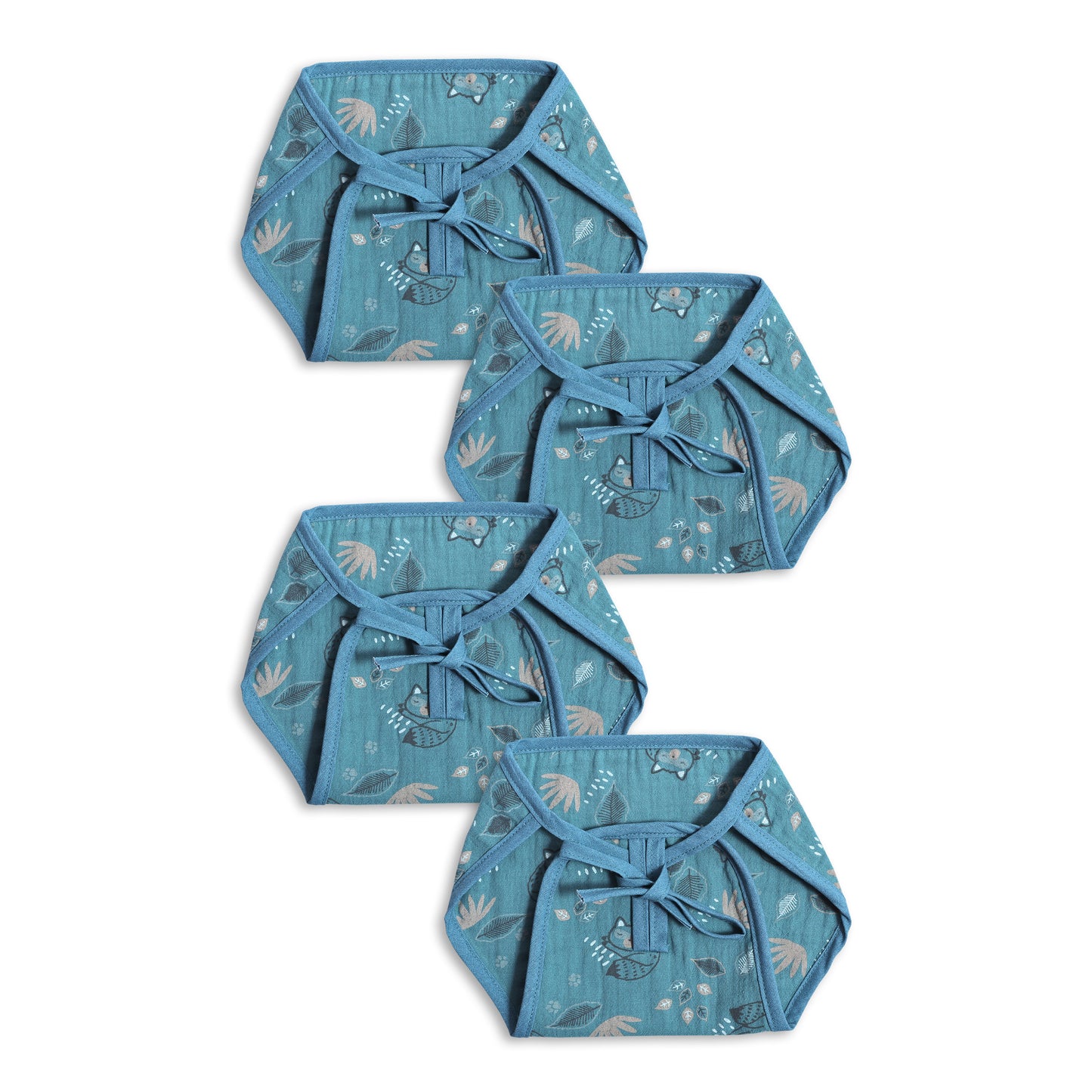 Infants Pack of 4 blue printed organic cotton muslin cushioned langot cloth diapers