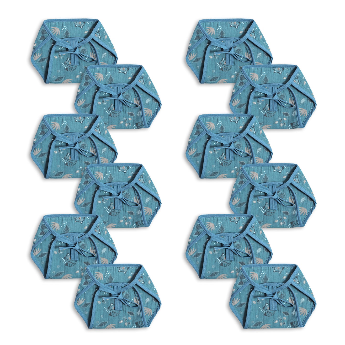 Infants Pack of 12 blue printed organic cotton muslin cushioned langot cloth diapers