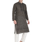 PAROKSH Men's Brown mangalgiri Handloom Cotton Straight Embroidered Long Ethnic Kurta