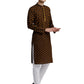PAROKSH Men Brown & Beige Woven Design Cotton Thread Work Handloom Kurta