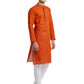 PAROKSH Men Orange & Beige Woven Design Cotton Thread Work Handloom Kurta