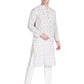 PAROKSH Men White & Grey Ikat Woven Design Straight Kurta