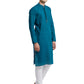 PAROKSH Men Sea Green & Beige Woven Design Cotton Thread Work Handloom Kurta
