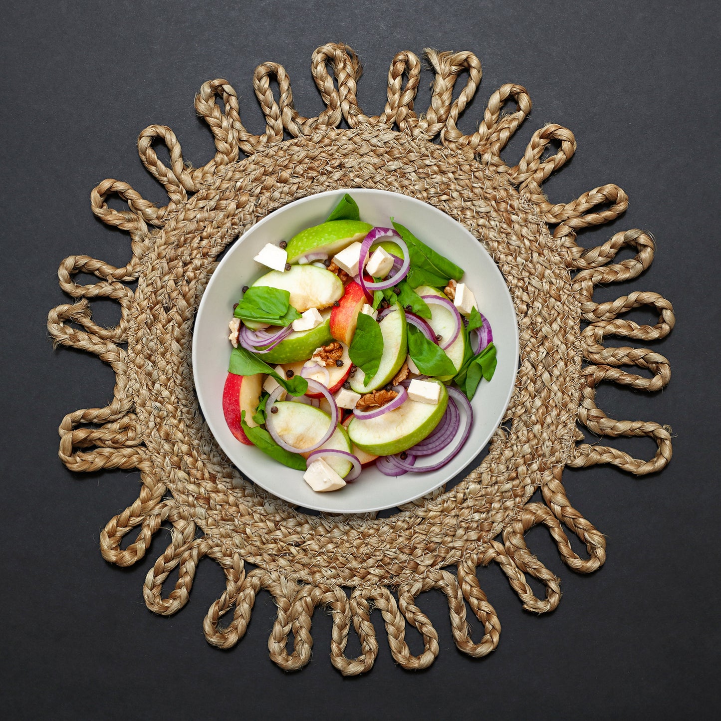 Set Of 4 Brown Braided Round Jute Table Placemats