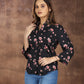 SAHORA Black Floral Shirt Style Empire Top