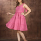 SAHORA Pink Solid Fit & Flare Frill Dress