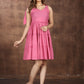 SAHORA Pink Solid Fit & Flare Frill Dress