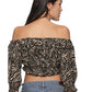 SAHORA Cream Off-Shoulder Crepe Blouson Crop Top