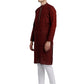 PAROKSH Men Maroon & Beige Woven Design Cotton Thread Work Handloom Kurta