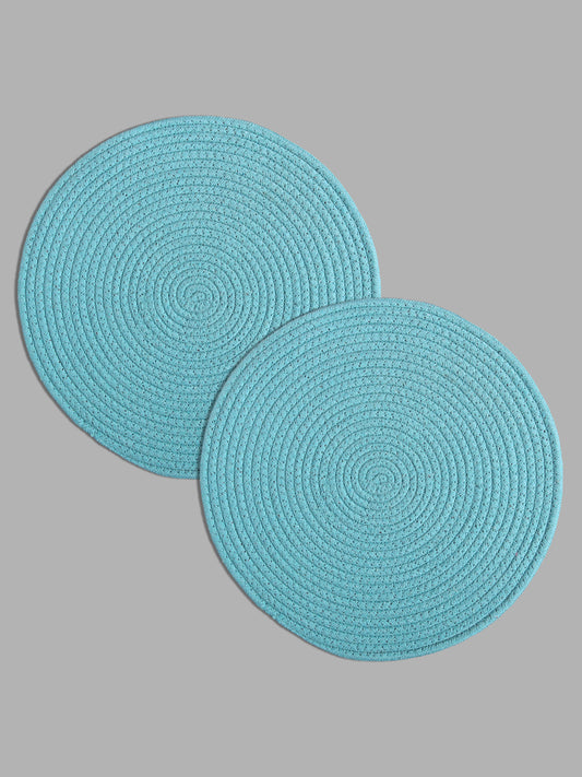 Set Of 2 Blue Braided Reversible cotton Table Placemats