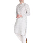 PAROKSH Men White & Grey Ikat Woven Design Straight Kurta