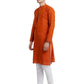 PAROKSH Men Orange & Beige Woven Design Cotton Thread Work Handloom Kurta