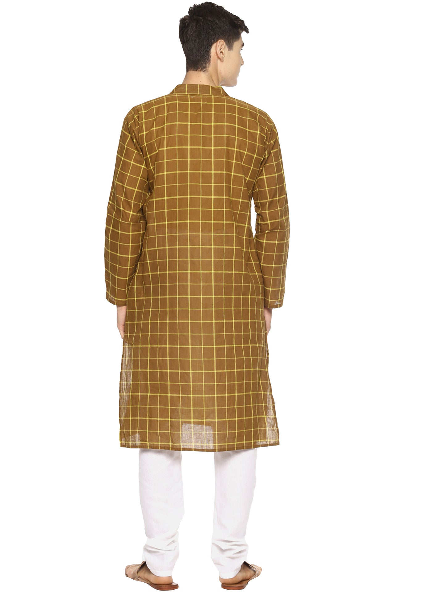 PAROKSH Men Brown Checked Handloom Kurta