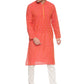PAROKSH Men Coral  Red Butti cotton Straight Kurta